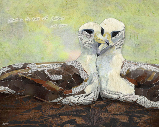 Laysan Albatross Art Print – 8x10 Mixed Media Collage – Queer Female Pair Birds by Jordan Kim