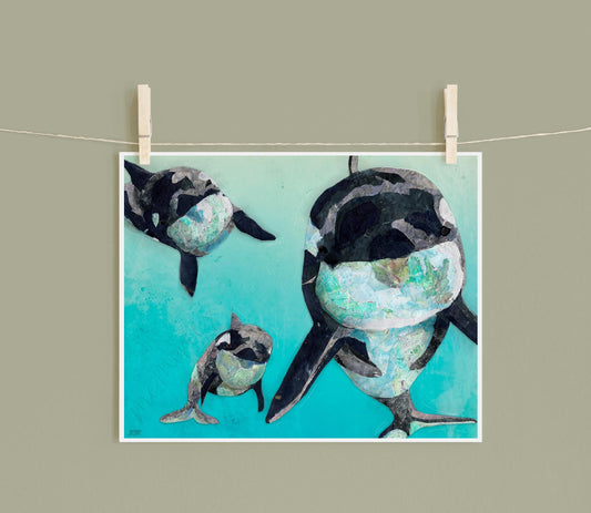 Orca Matriarchs Wall Art – 8x10 Whale Family Print – Marine Motherhood Collage by Found and Rewound