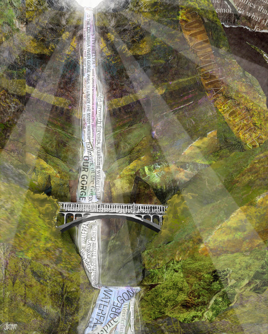 Multnomah Falls Art Print – 8x10 Oregon Waterfall Wall Art – Gorge Landscape Collage by Jordan Kim