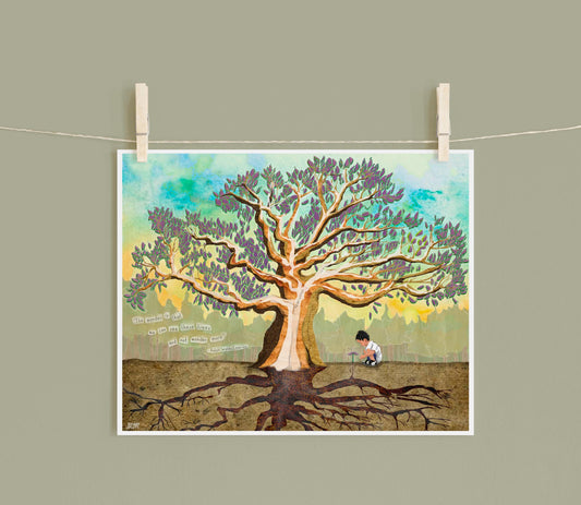 Mother Tree Wall Art – 8x10 Print of Tree & Child – Matriarchal Forest Roots by Jordan Kim