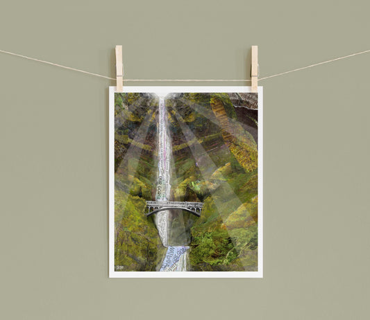 Multnomah Falls Art Print – 8x10 Oregon Waterfall Wall Art – Gorge Landscape Collage by Jordan Kim