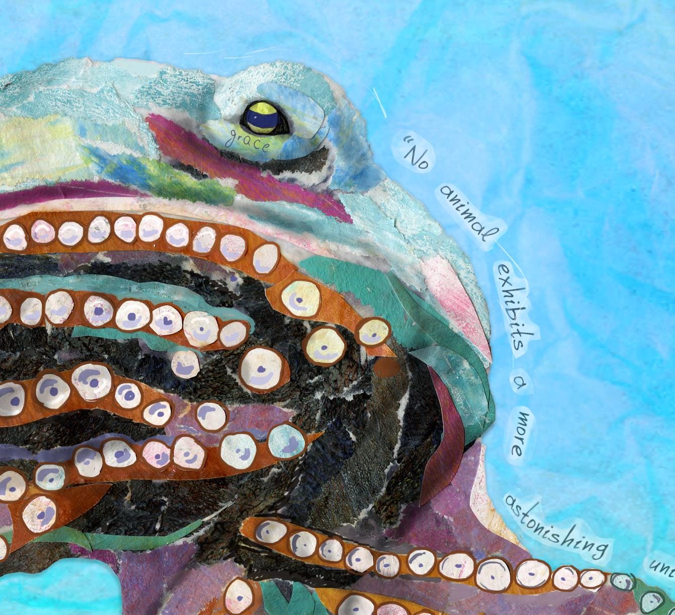 Octopus Wall Art – 8x10 Mixed Media Collage – Inspirational nature work by Found and Rewound