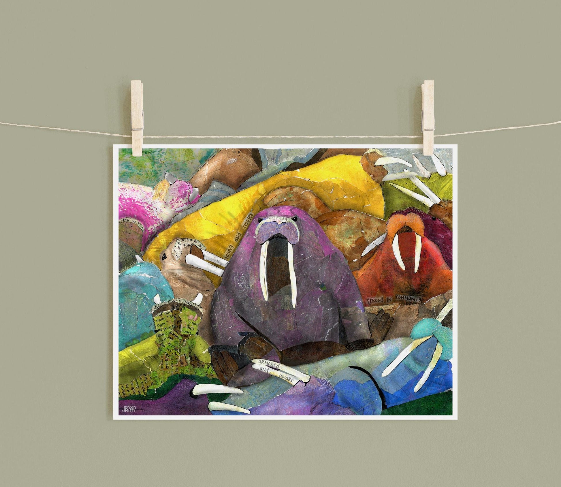 Walrus Wall Art – 8x10 Mixed Media Collage – Inspirational nature work by Found and Rewound