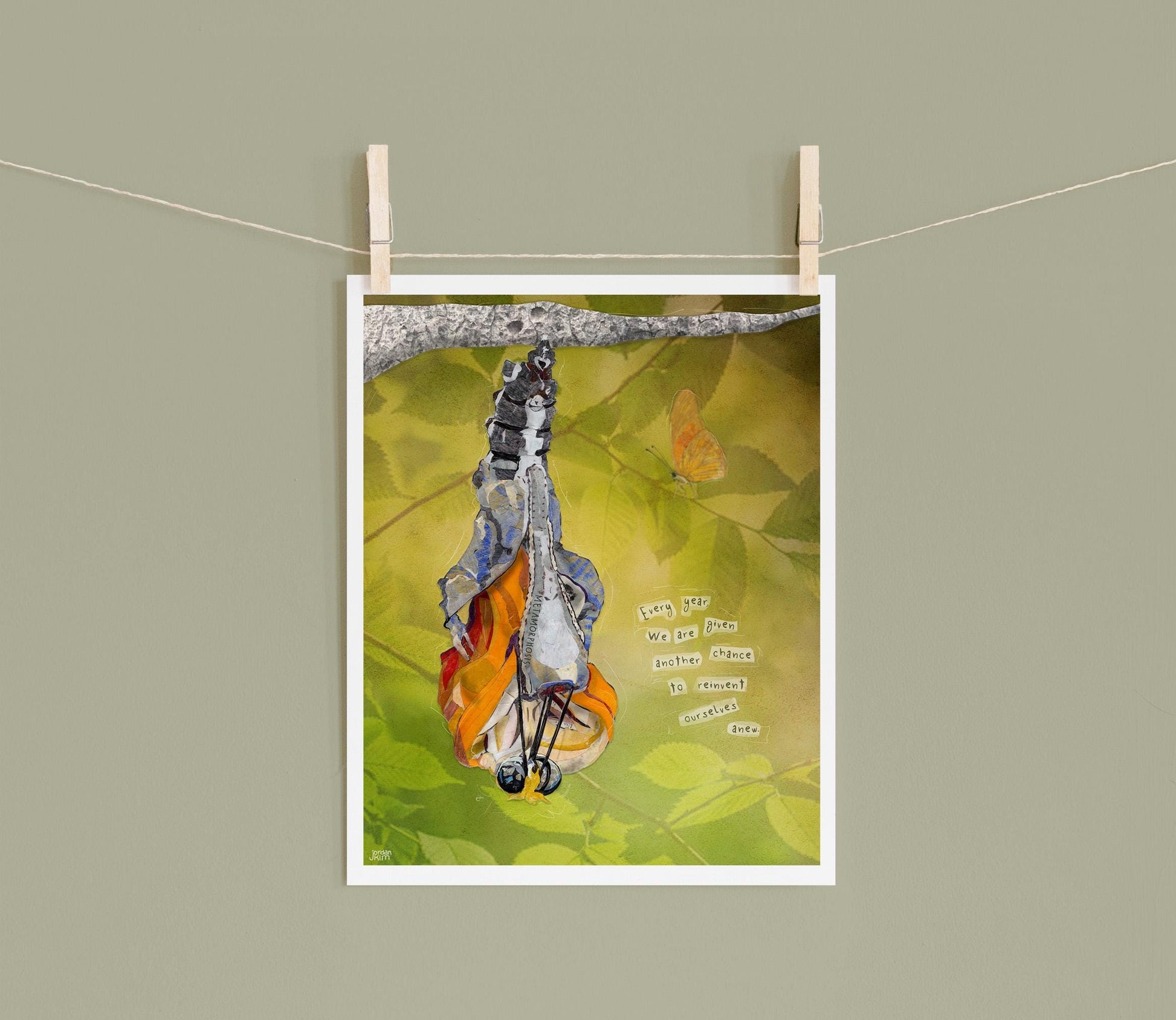 Butterfly Birthday Art Print – Mixed Media Collage, Inspirational Nature (8x10