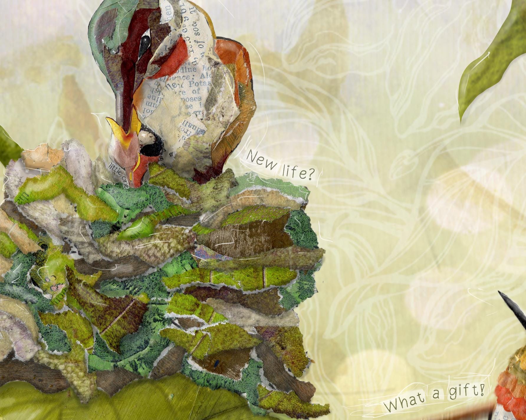 Hummingbird Nest Art Print – New Baby Collage (8x10")