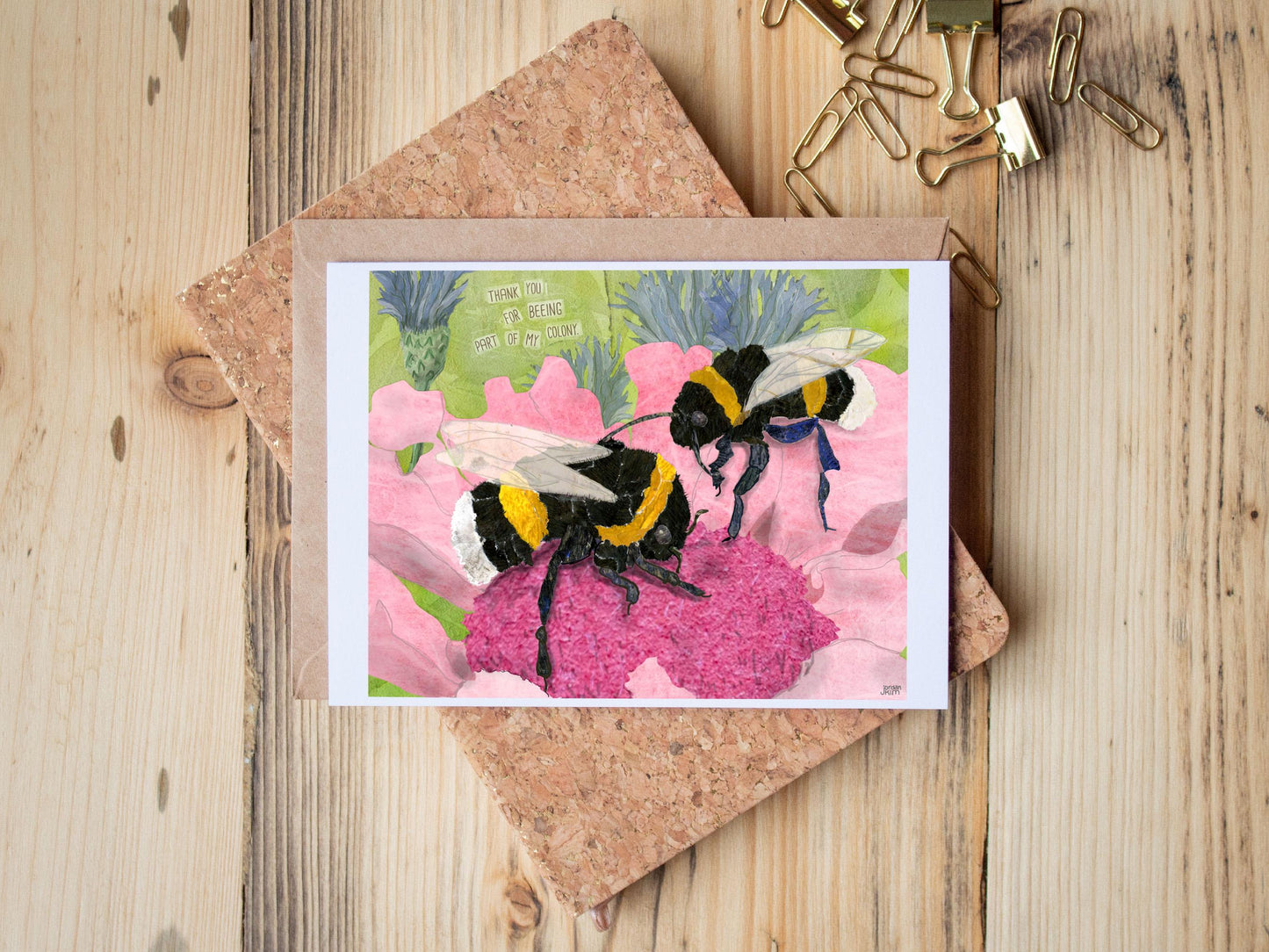Bumblebee Thank You Card – Pollinator Nature Art – 5x7 Blank Greeting Card