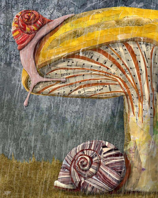 Snail Wall Art – 8x10 Mixed Media Collage – Sympathy nature work by Found and Rewound