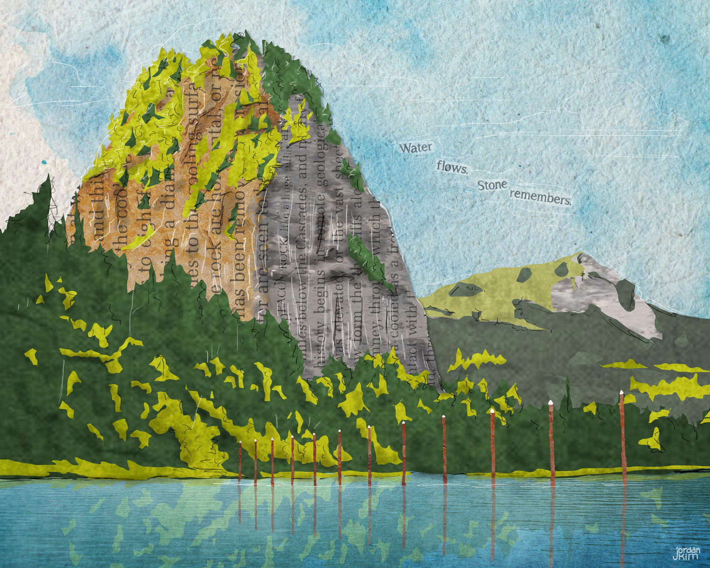 Beacon Rock Greeting Card – Washington Landmark Collage – Columbia Gorge Nature – 5x7 Blank Card