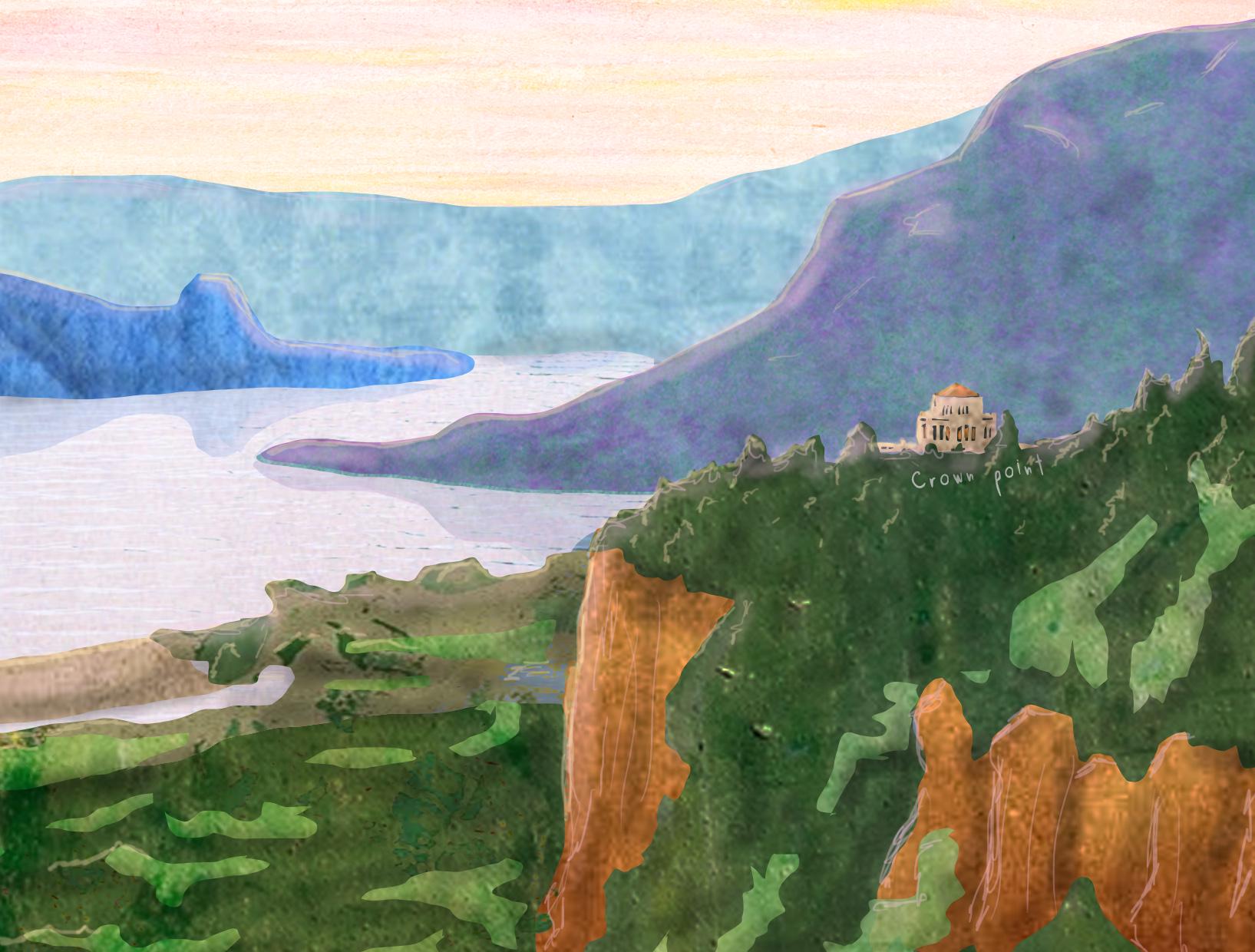 Crown Point Art Print: Oregon Columbia Gorge Landscape Collage (8x10, Recycled Cardstock)