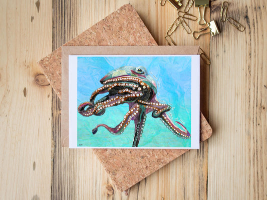 Octopus Card – Ocean Animals – Inspirational Nature Art – 5x7 Blank Greeting Card