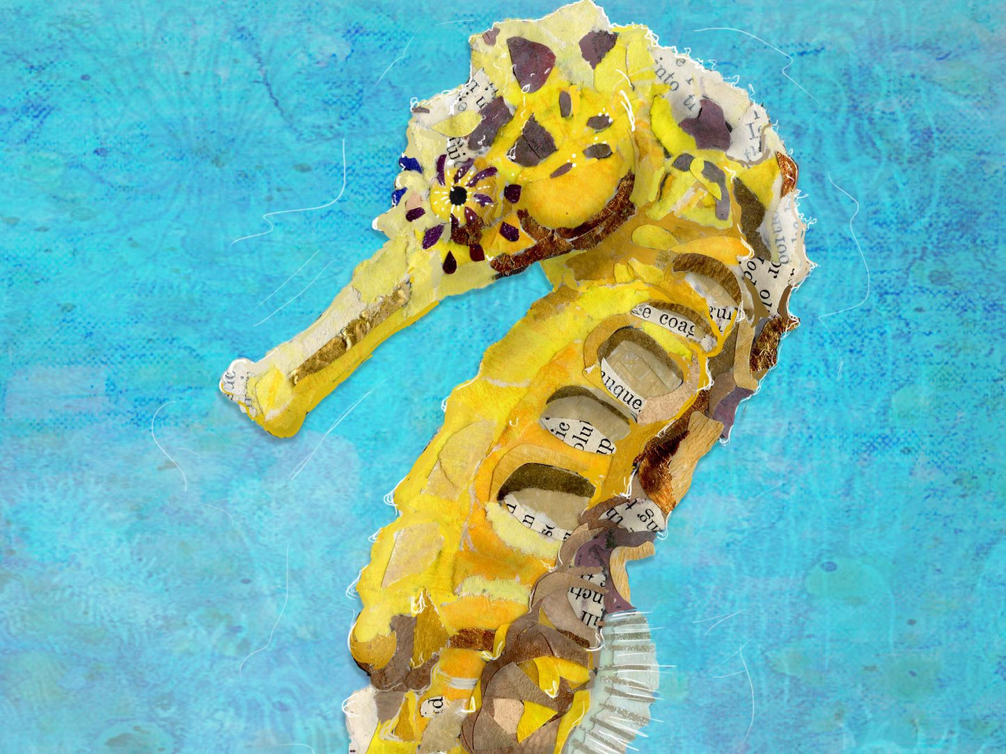 Seahorse Wall Art – 8x10 Mixed Media Collage – Inspirational nature work by Found and Rewound