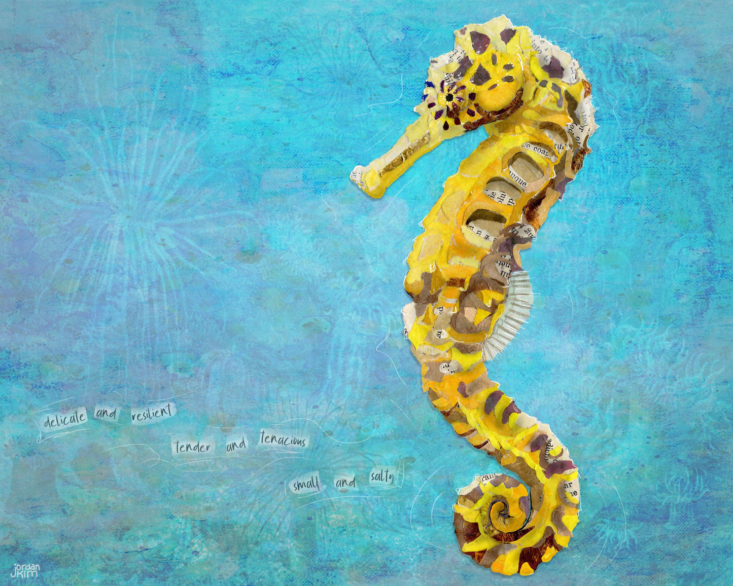 Seahorse Wall Art – 8x10 Mixed Media Collage – Inspirational nature work by Found and Rewound