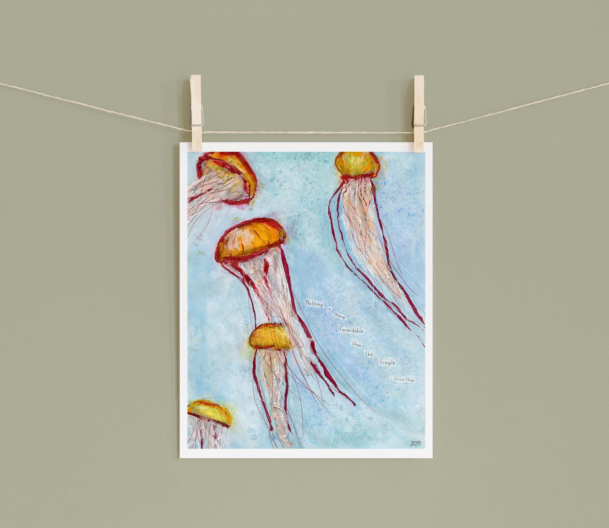 Jellyfish Wall Art – 8x10 Mixed Media Collage – Inspirational nature work by Found and Rewound