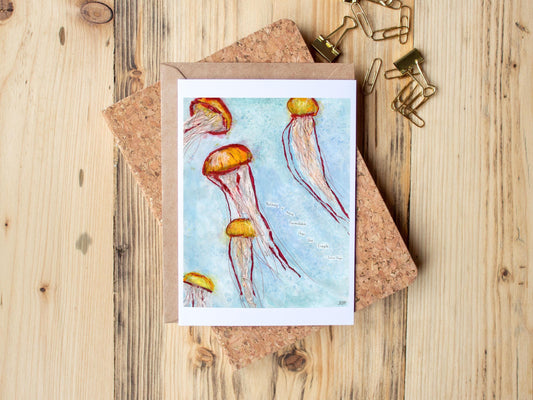 Jellyfish Card – Ocean Animals – Inspirational Nature Art – 5x7 Blank Greeting Card