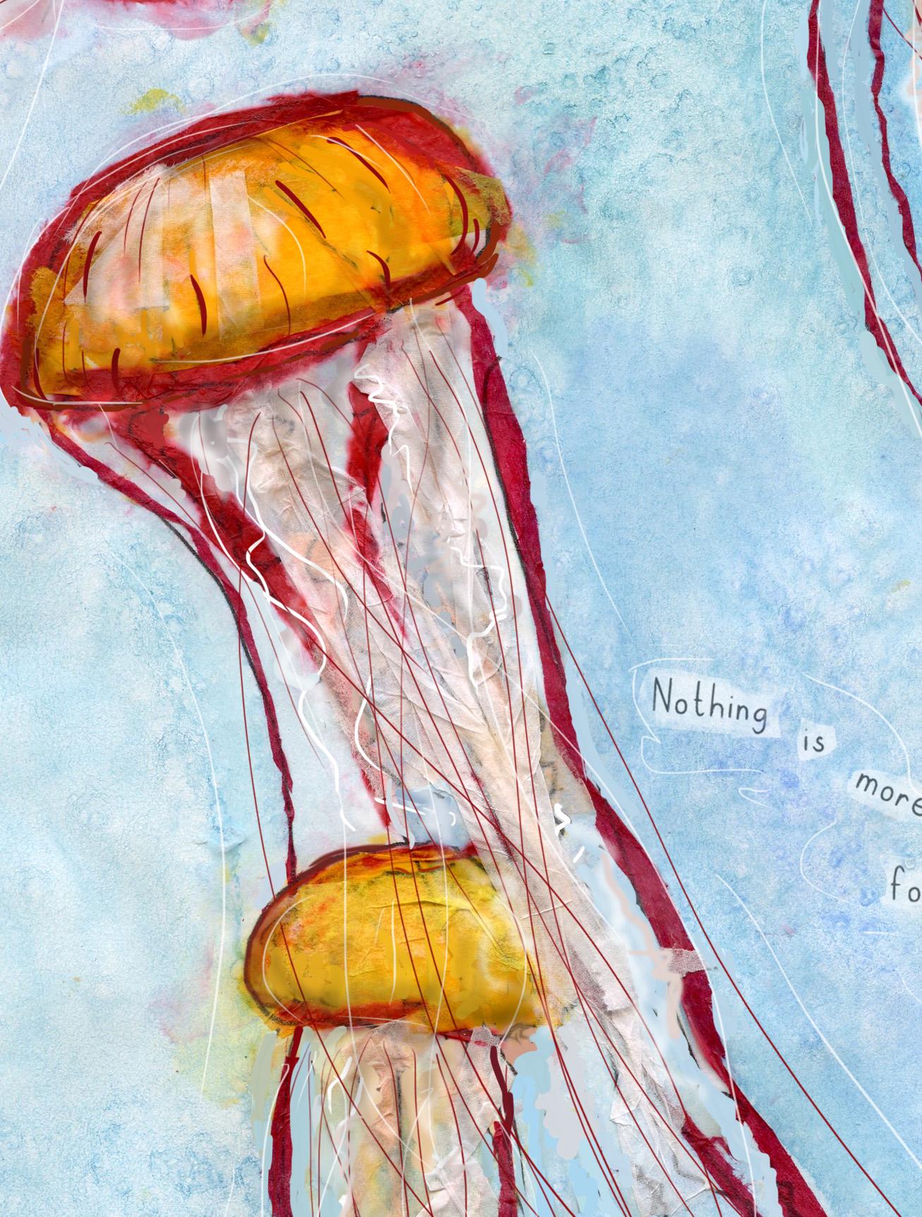 Jellyfish Wall Art – 8x10 Mixed Media Collage – Inspirational nature work by Found and Rewound