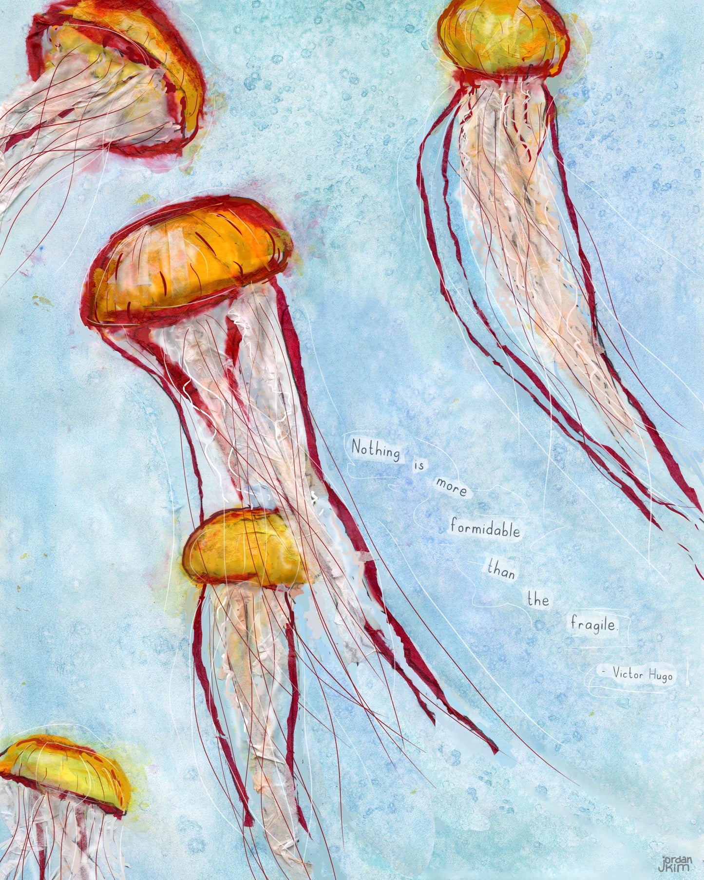 Jellyfish Wall Art – 8x10 Mixed Media Collage – Inspirational nature work by Found and Rewound