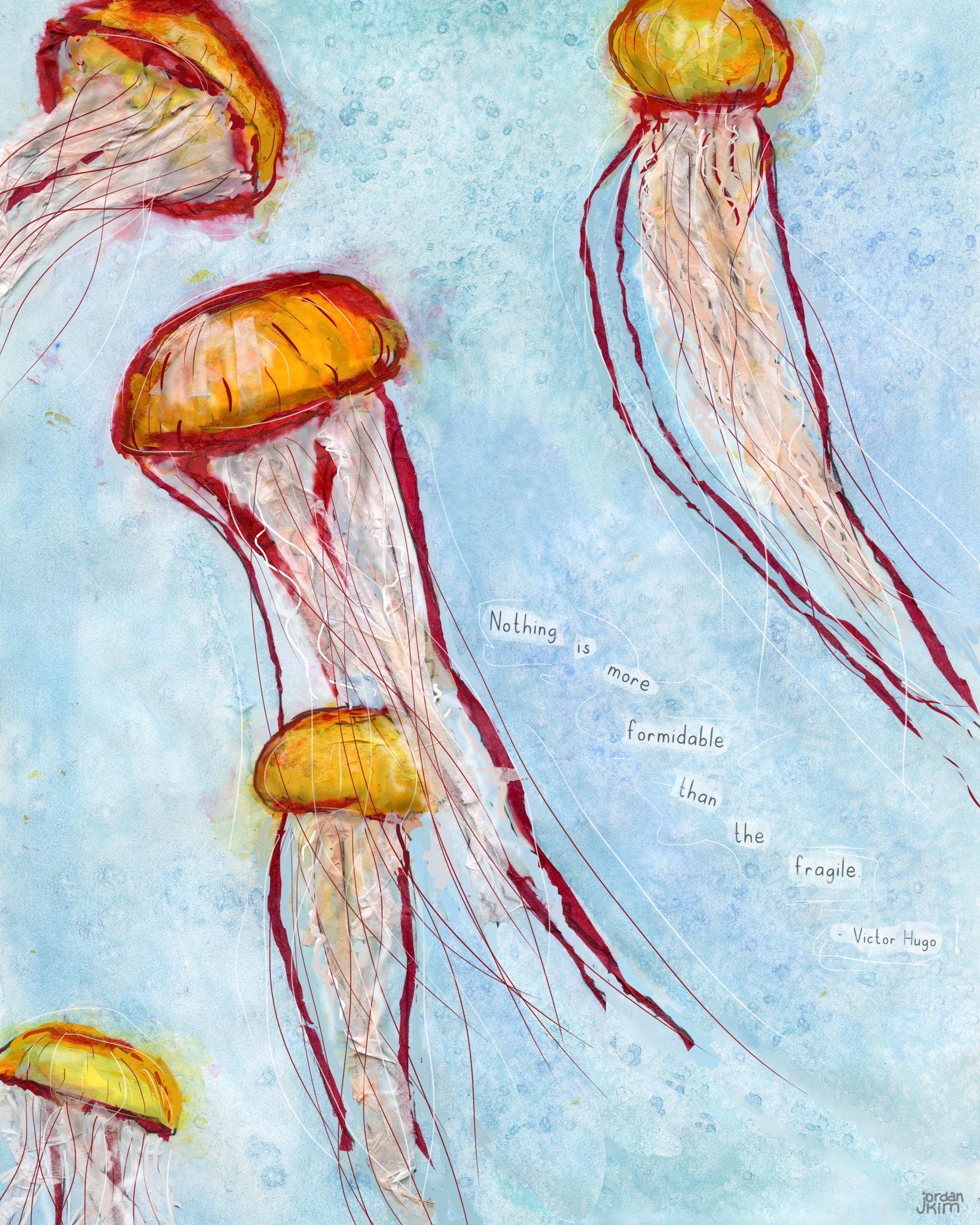 Jellyfish Wall Art – 8x10 Mixed Media Collage – Inspirational nature work by Found and Rewound