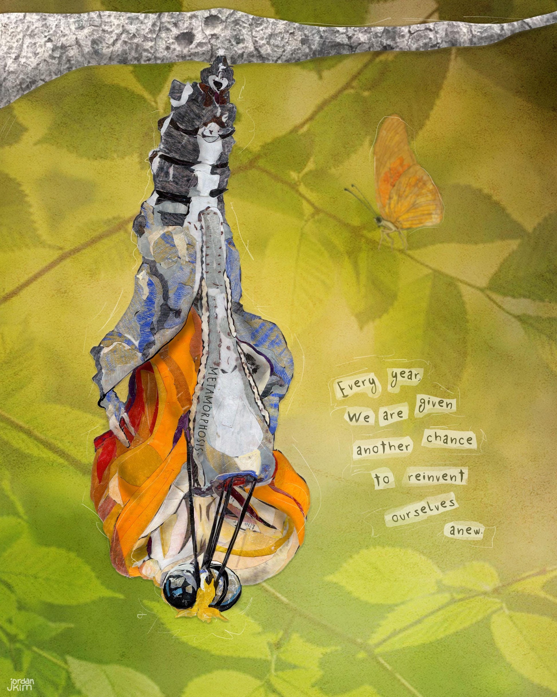 Butterfly Birthday Art Print – Mixed Media Collage, Inspirational Nature (8x10