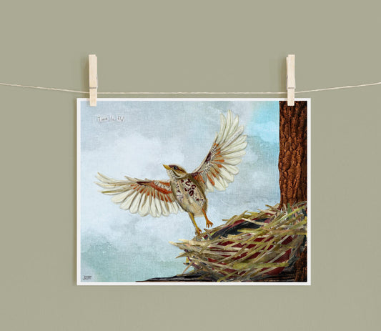 Fledgling Bird Art Print – Graduation Gift - Mixed Media Collage (8x10, Recycled Cardstock)