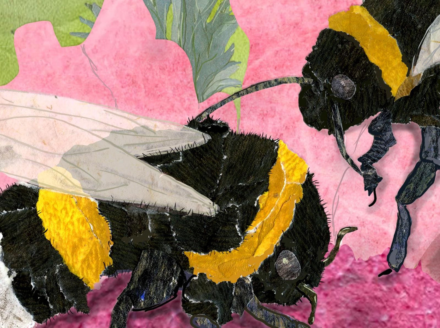 Bumblebee Wall Art – 8x10 Mixed Media Collage – Gratitude nature work by Found and Rewound