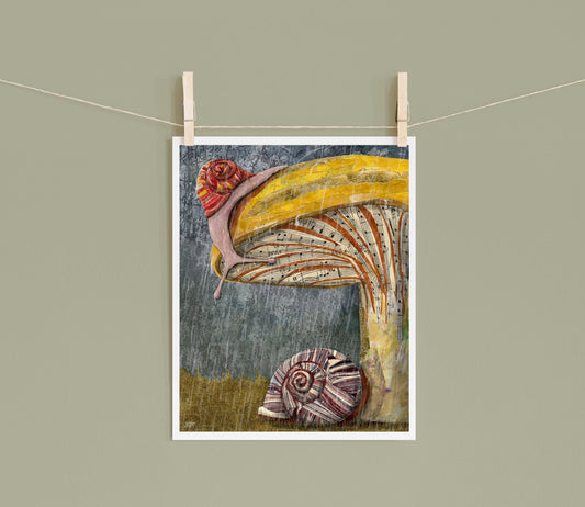 Snail Wall Art – 8x10 Mixed Media Collage – Sympathy nature work by Found and Rewound