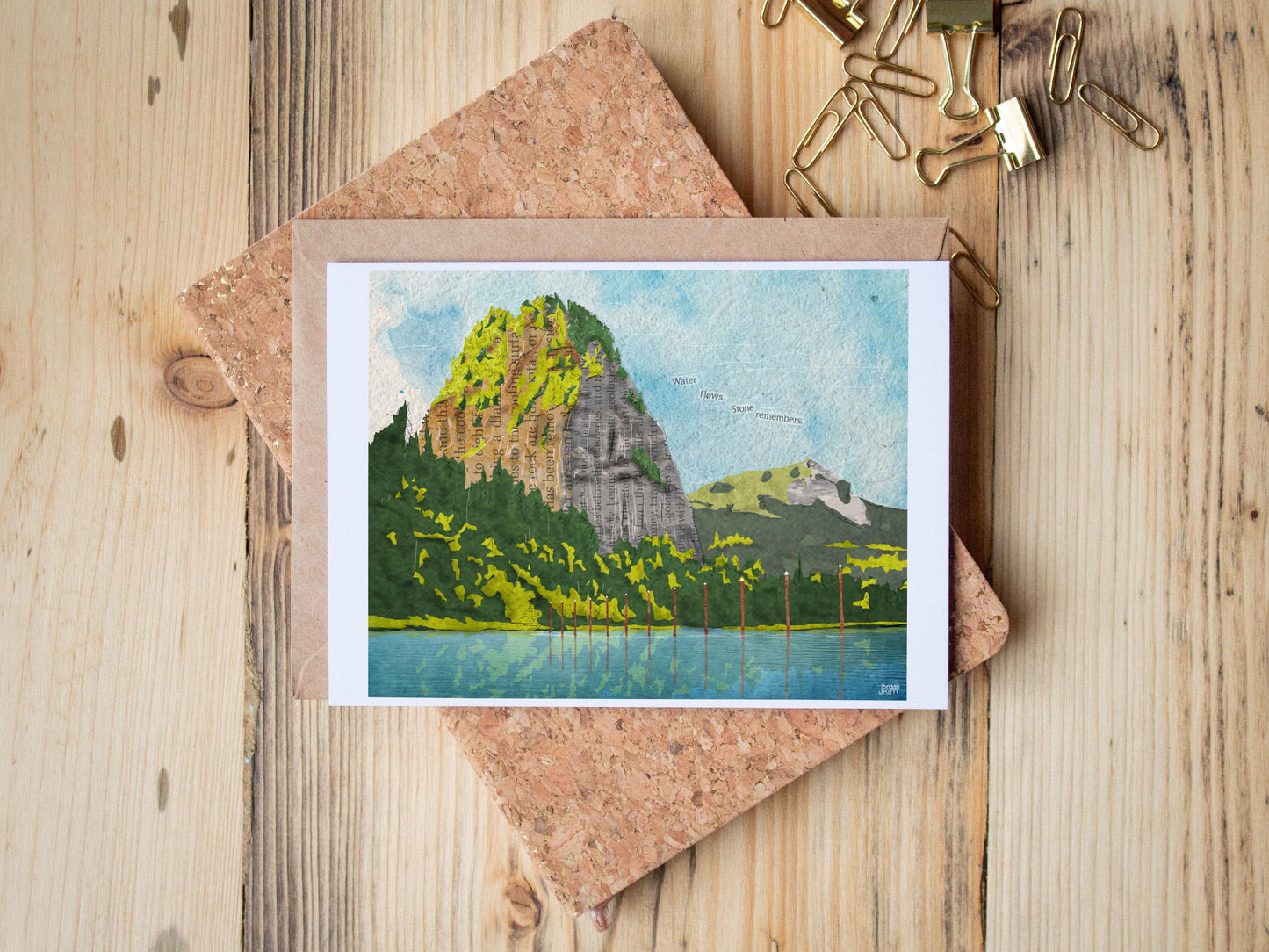 Beacon Rock Greeting Card – Washington Landmark Collage – Columbia Gorge Nature – 5x7 Blank Card