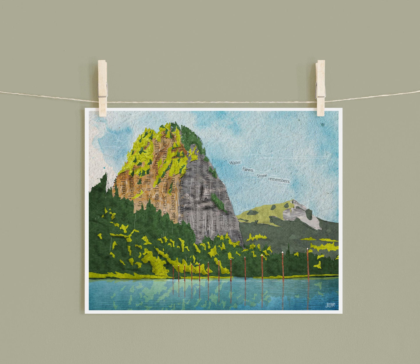 Beacon Rock Art Print: Washington Landscape Collage (8x10, Recycled Cardstock)
