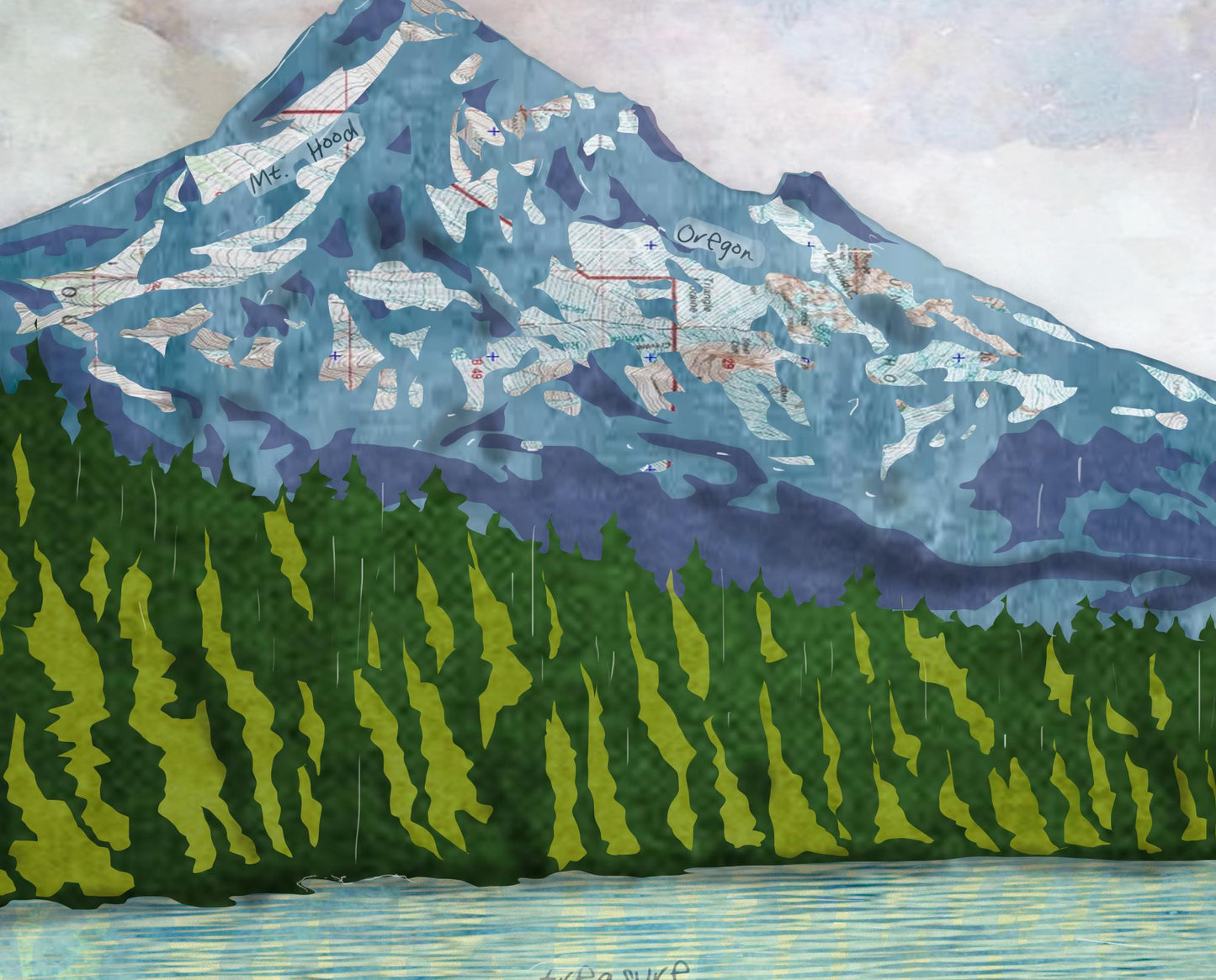 Lost Lake Collage Art Print – 8x10 Mixed Media Columbia Gorge Landscape