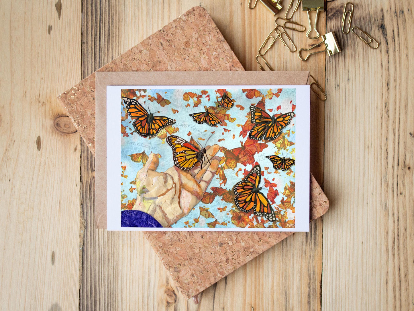 Butterflies Card – Paper Collage Hand Holding Monarch 5x7 Blank Greeting Card