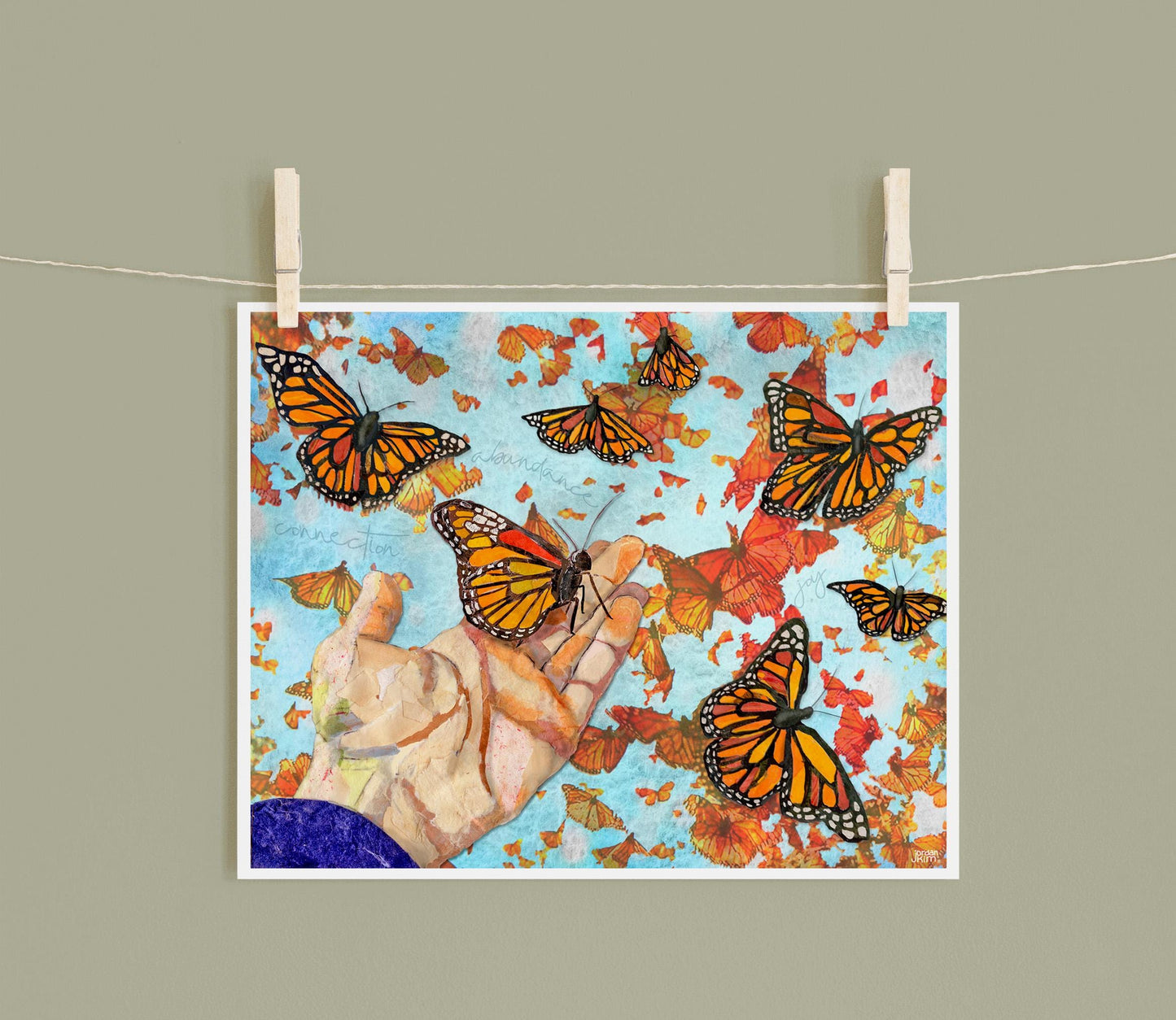 Monarch Butterflies Hand Collage Art Print – 8x10 Mixed Media Wall Art