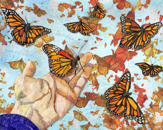 Butterflies Card – Paper Collage Hand Holding Monarch 5x7 Blank Greeting Card