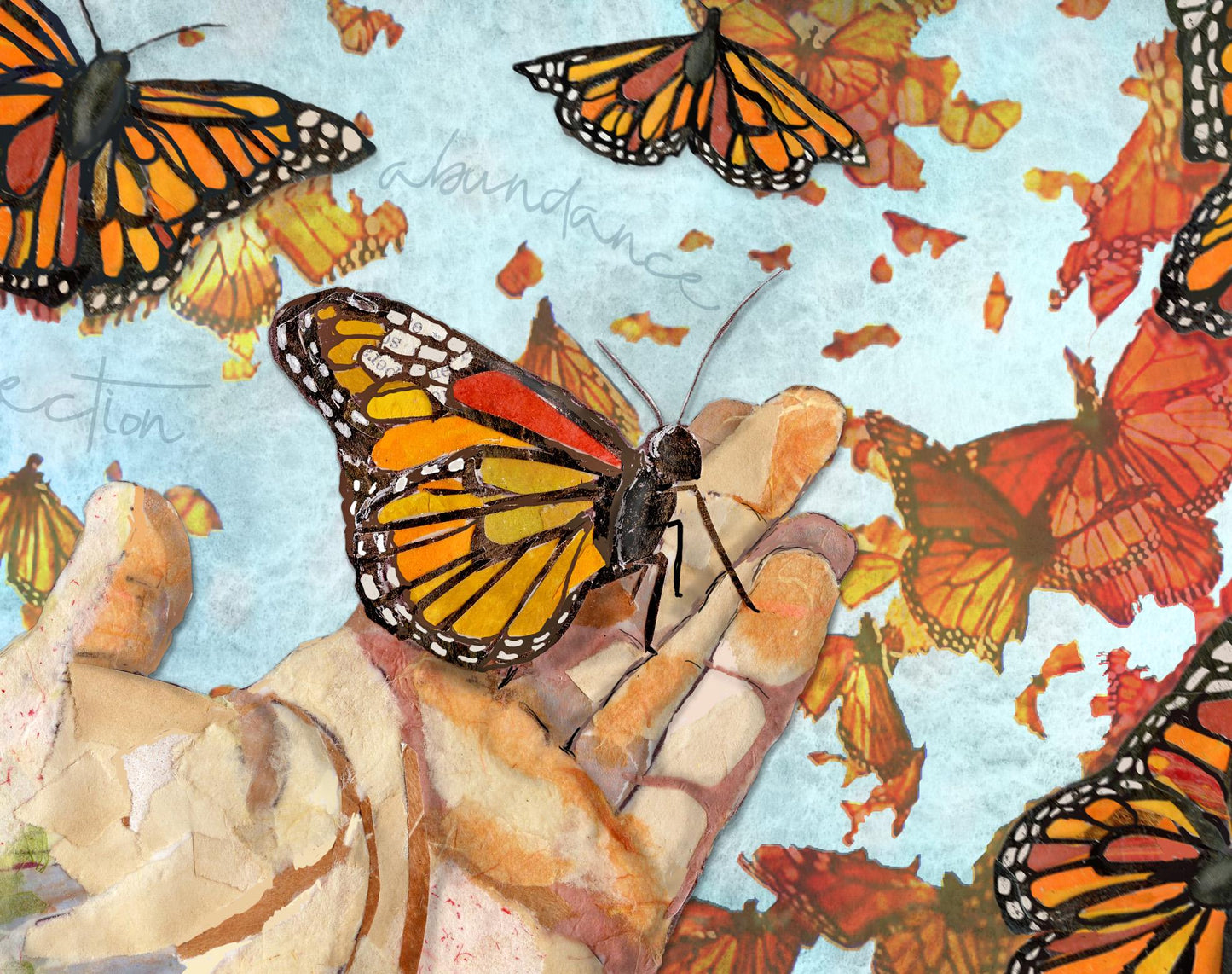 Butterflies Card – Paper Collage Hand Holding Monarch 5x7 Blank Greeting Card