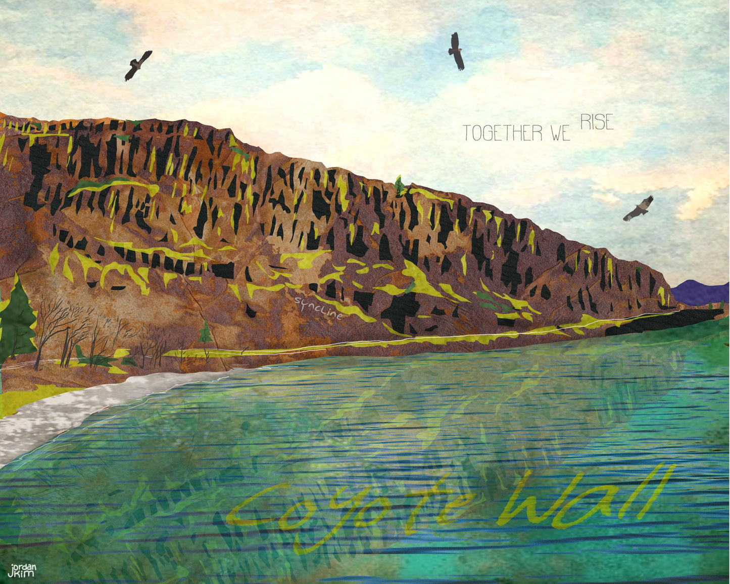 Coyote Wall Art – 8x10 Mixed Media Collage Print – Columbia Gorge Landscape