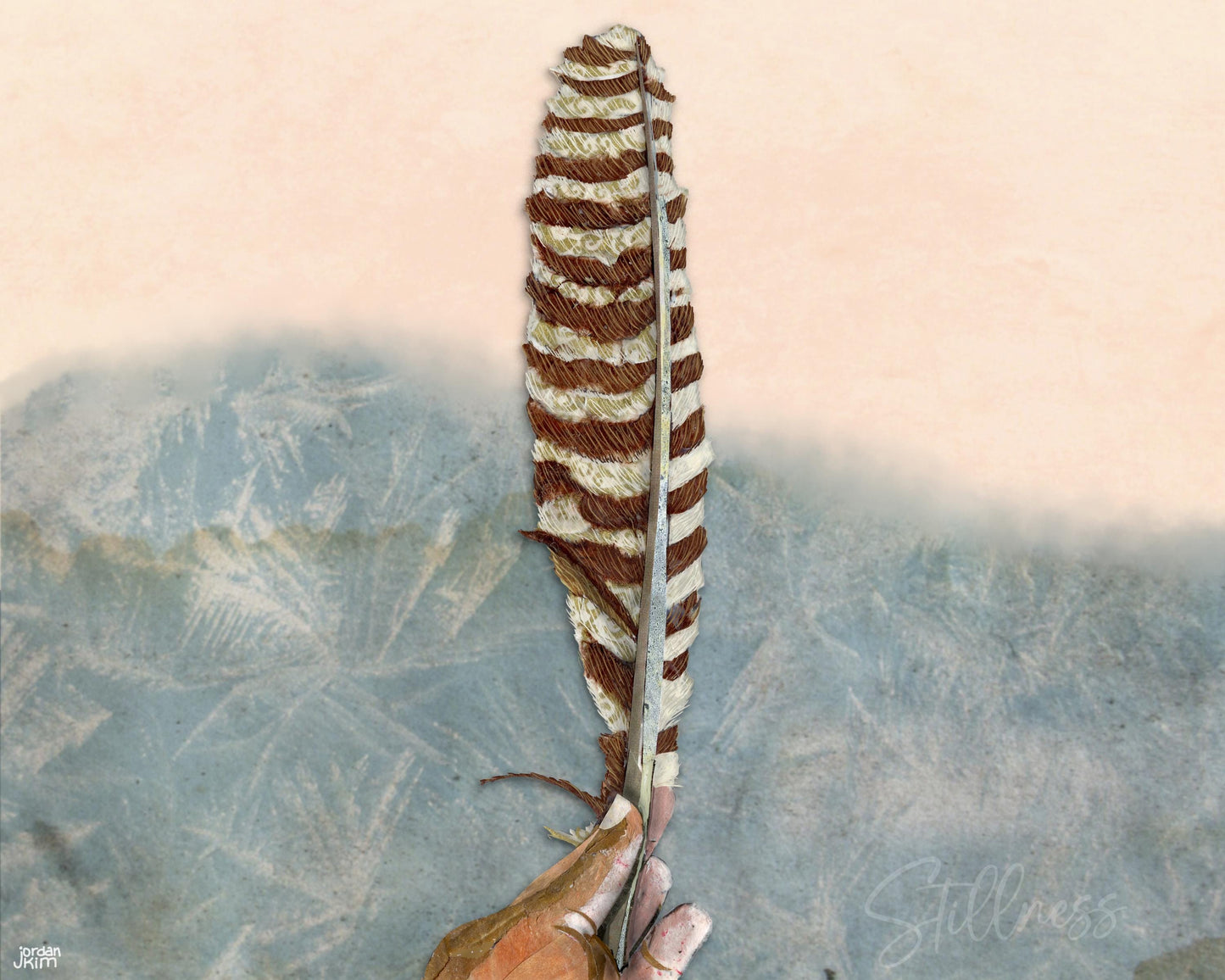 Feather Collage Wall Art – 8x10 Mixed Media Print, Stillness Theme