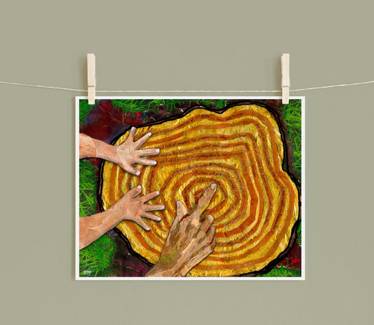 Growth Rings Wall Art – 8x10 Mixed Media Collage Print