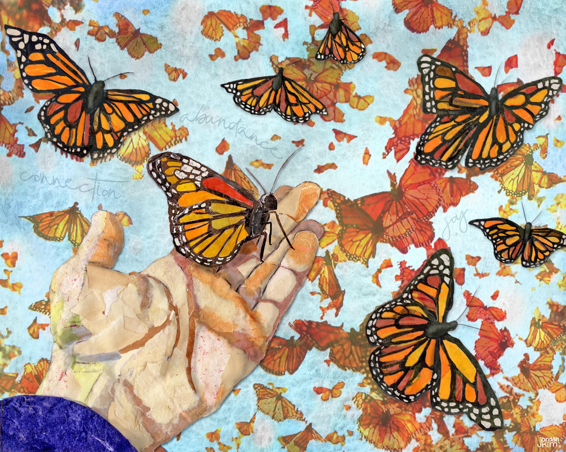 Monarch Butterflies Hand Collage Art Print – 8x10 Mixed Media Wall Art