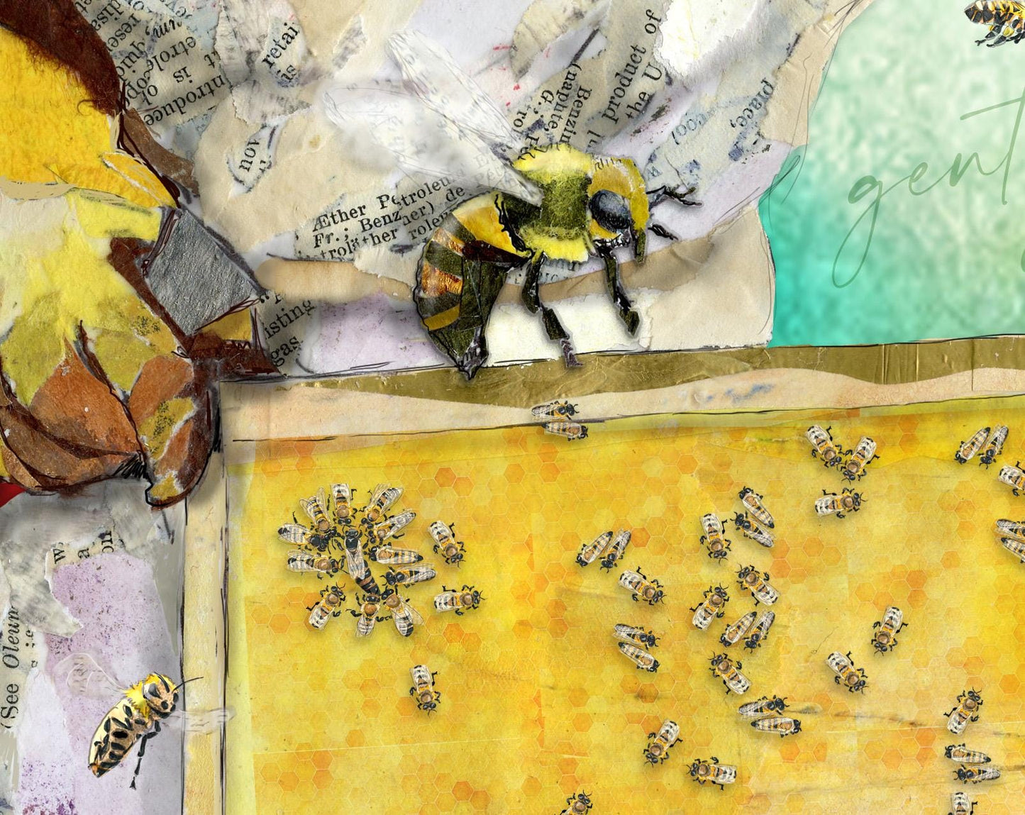 Honey Harvest Mixed Media Collage Print – 8x10 Beekeeper Bees Artwork