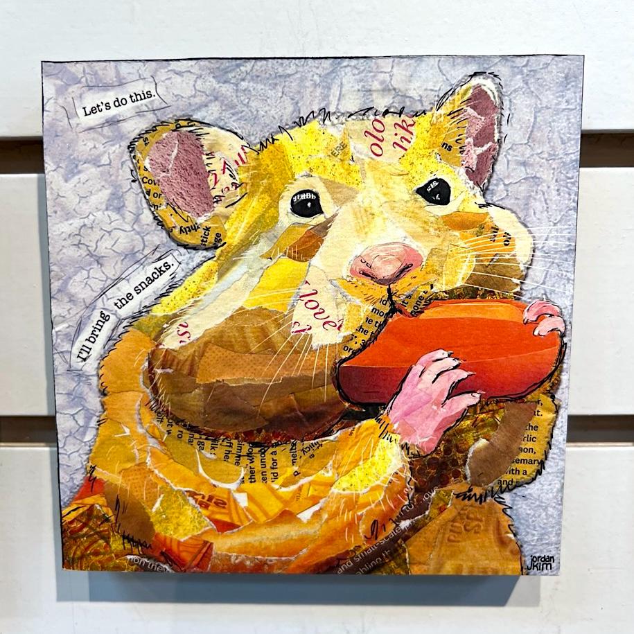 5x5" Wood-Mounted Print - Hamster - For Hanging or Free Standing on Shelf