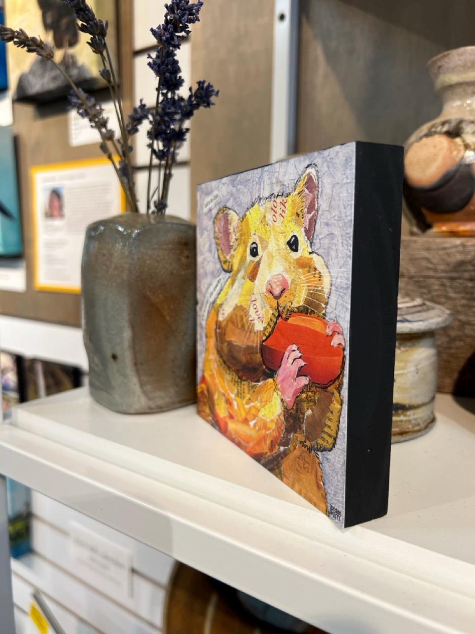 5x5" Wood-Mounted Print - Hamster - For Hanging or Free Standing on Shelf