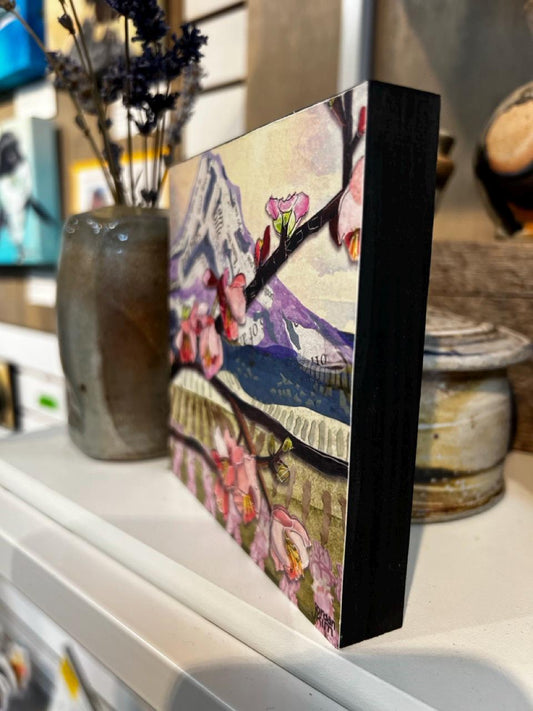 5x5" Wood-Mounted Print - Hood Blossoms - For Hanging or Free Standing on Shelf