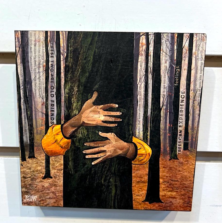 5x5" Wood-Mounted Print - Tree Hug - For Hanging or Free Standing on Shelf