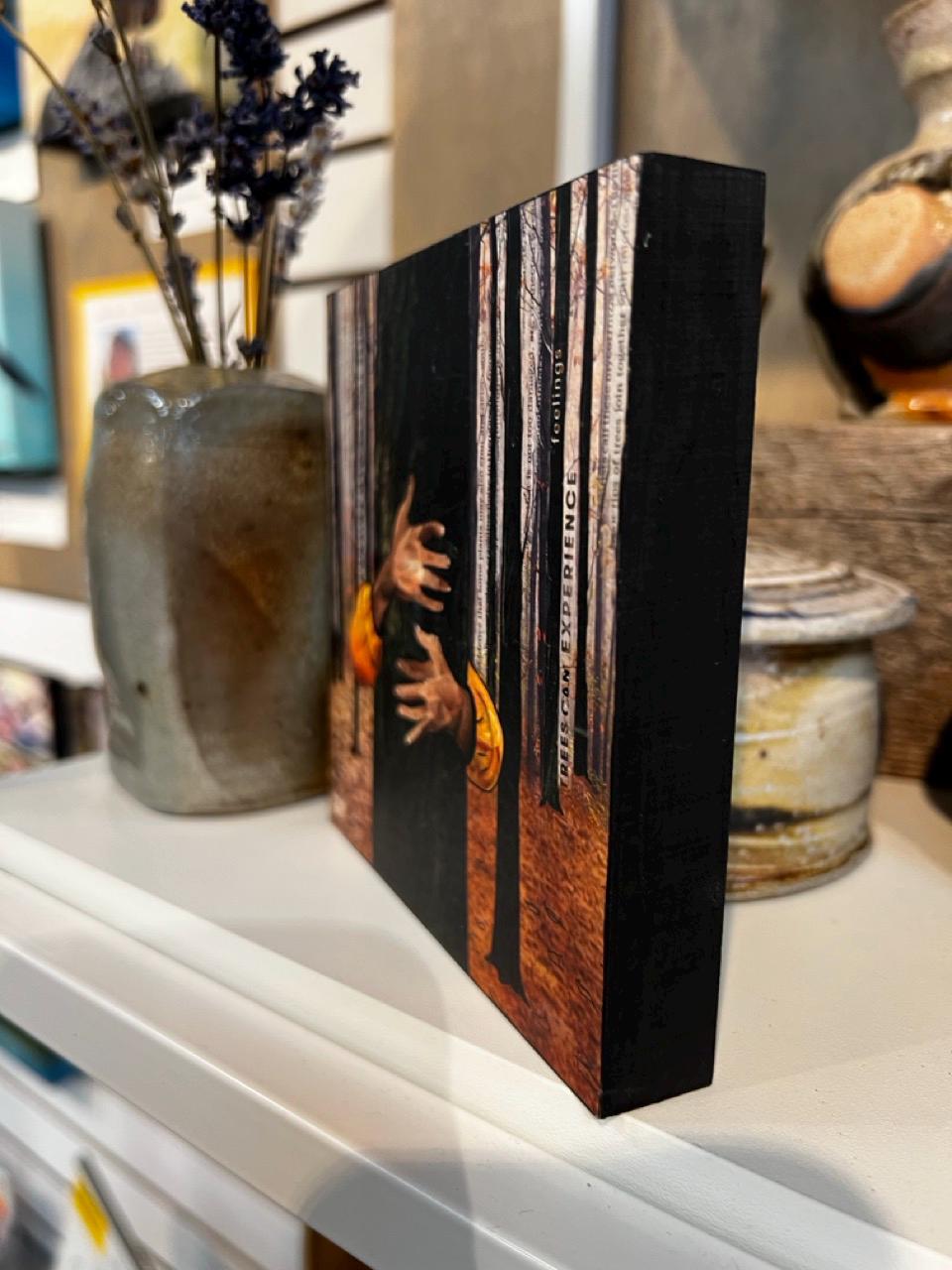 5x5" Wood-Mounted Print - Tree Hug - For Hanging or Free Standing on Shelf