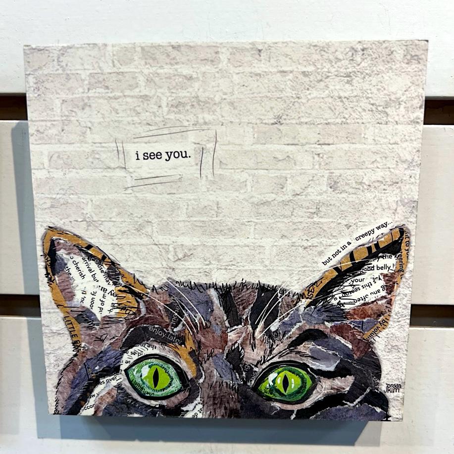 5x5" Wood-Mounted Print - Cat - For Hanging or Free Standing on Shelf