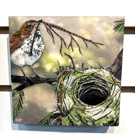 5x5" Wood-Mounted Print - Bird Nesting - For Hanging or Free Standing on Shelf