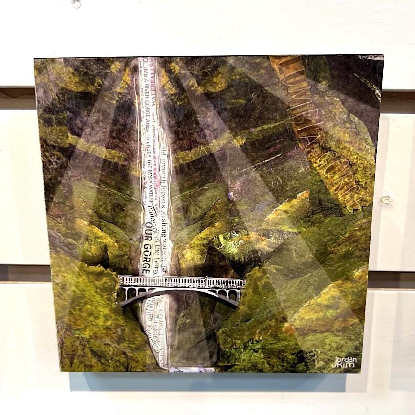 5x5" Wood-Mounted Print - Multnomah Falls - For Hanging or Free Standing on Shelf