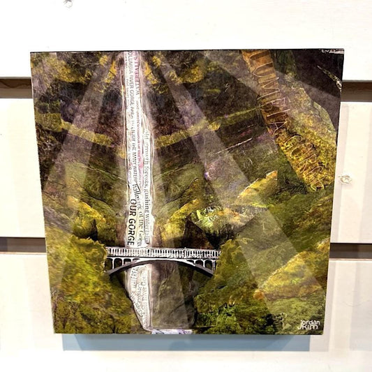 5x5" Wood-Mounted Print - Multnomah Falls - For Hanging or Free Standing on Shelf