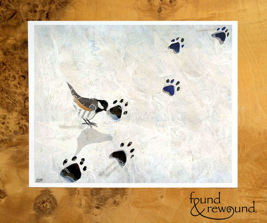 8x10 Art Print of a Little Bird Foraging in Footprints in the Snow - Inspiratonal Quotes