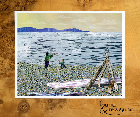 8x10 Art Print of a Father and Son Hitting Rocks on the Beach - Father's Day - Dad - Papa - Father Figure Gift