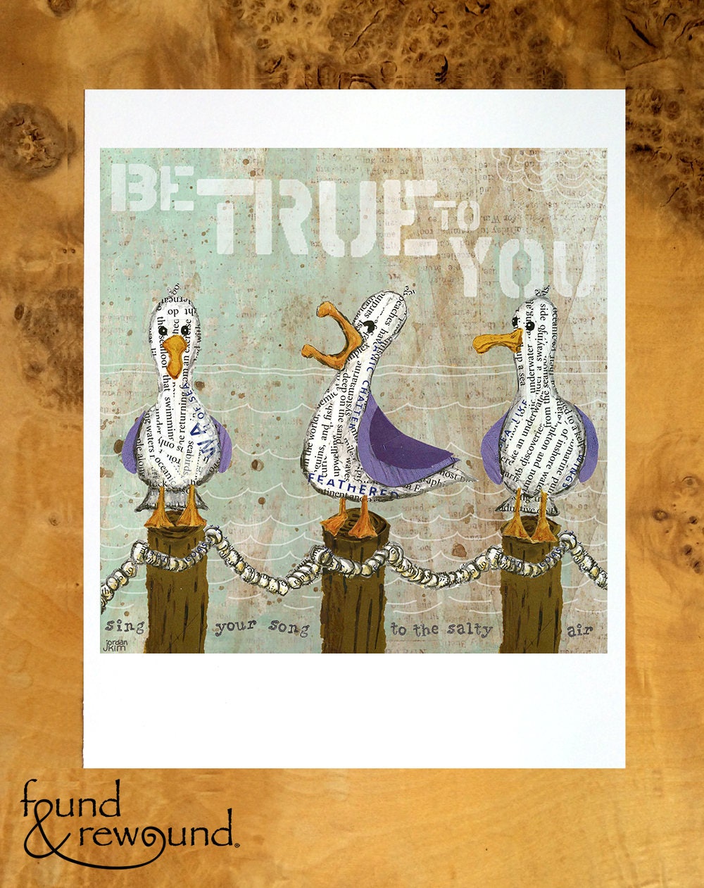 8x10 Art Print of Three Funny Seagulls - Be True to You - Inspirational - Kid Room Wall Art