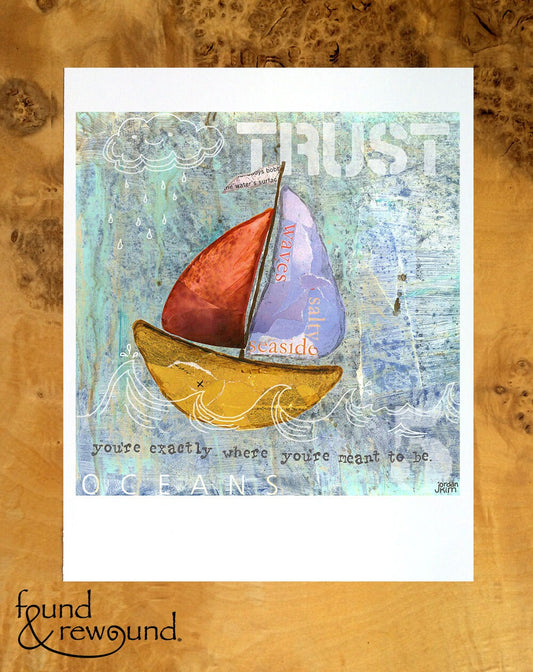 8x10 Art Print of a Sailboat with a red sail - Trust - Inspirational Wall Art - Encouragement Gift